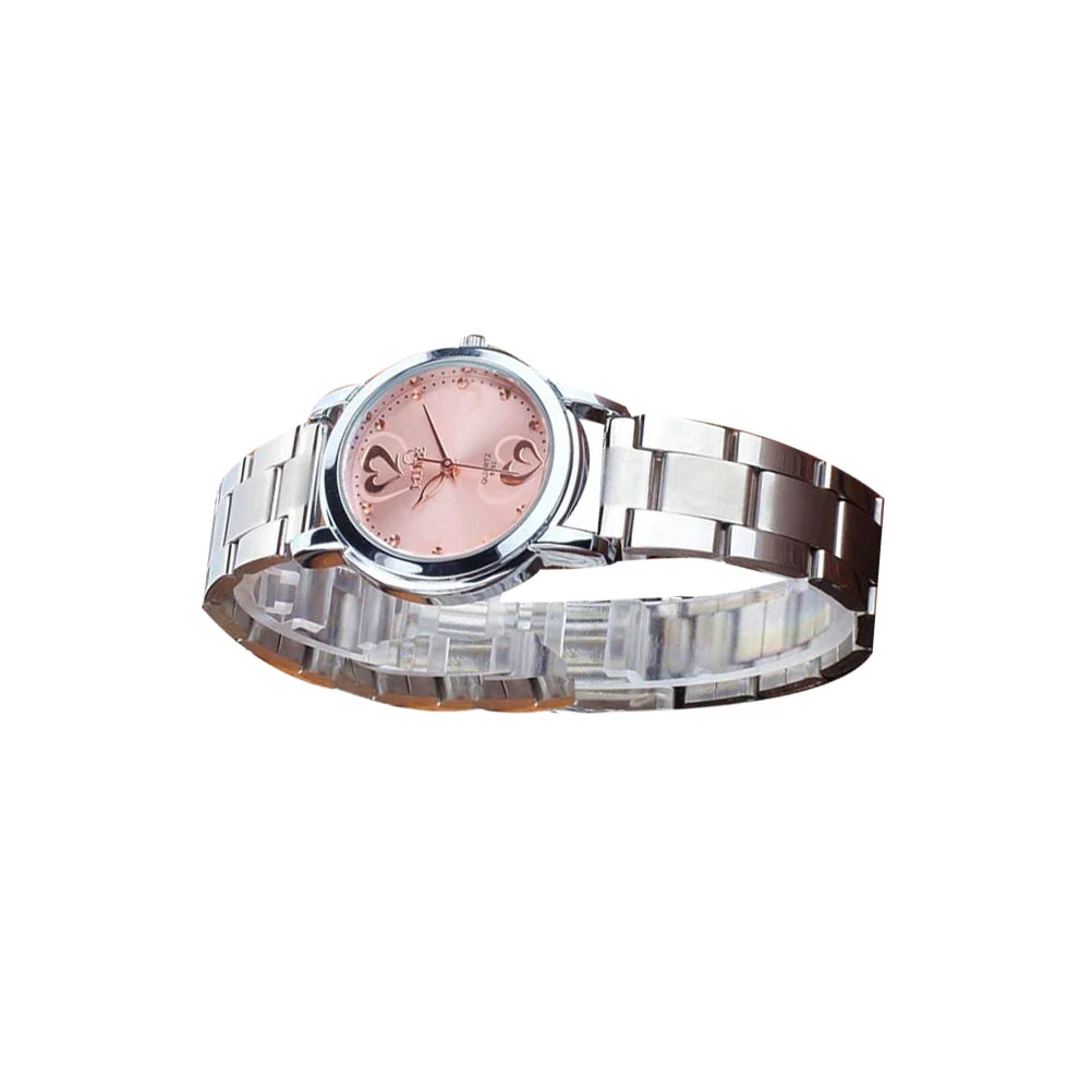 1Pc Steel Strap Couple Watch Fashion Delicate Quartz Wristwatch Waterproof Lover Watch for Adults Students (Pink Girl Style)