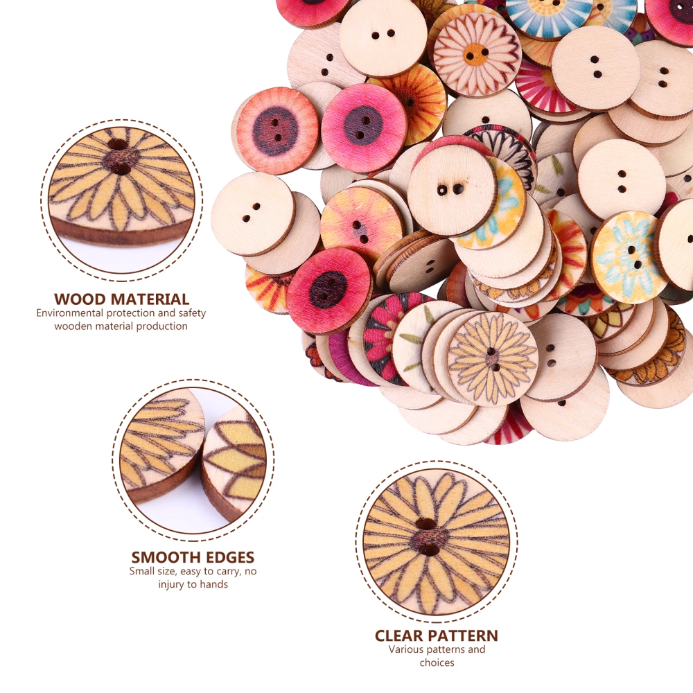 Wooden Flower Buttons Round Floral Fasteners Retro DIY Sewing Accessories