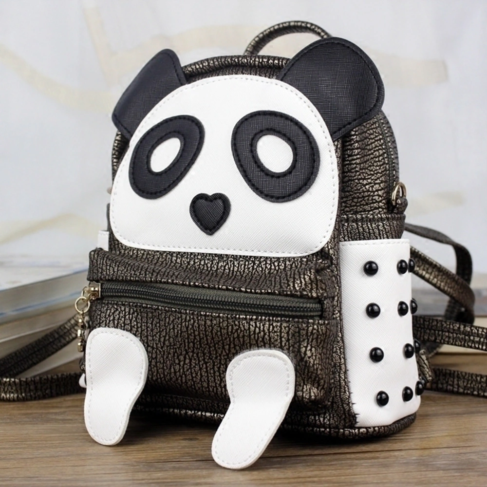 Women Casual PU Backpack Multifunctional Cartoon Panda Design Schoolbag for Girls Student (Bronze)