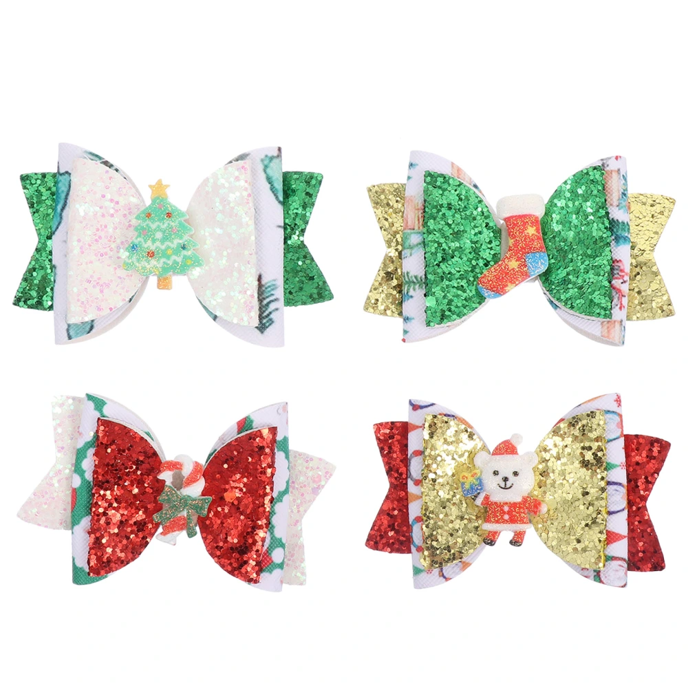 4pcs Kids Christmas Hairpins Lovely Hair Clips Festive Bowknot Headdress