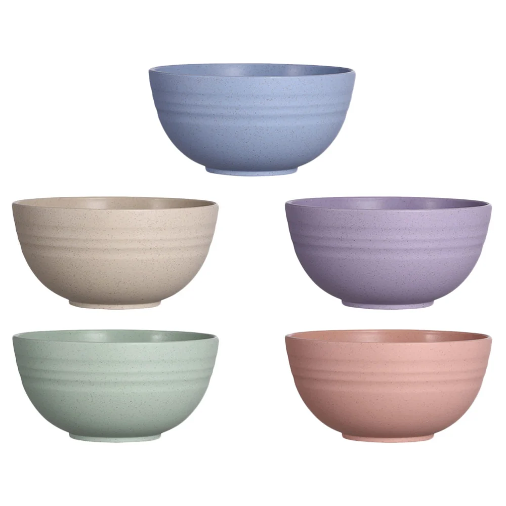 5 Pcs Wheat Straw Rice Bowls Soup Bowls Instant Noodle Bowls (Assorted Color)