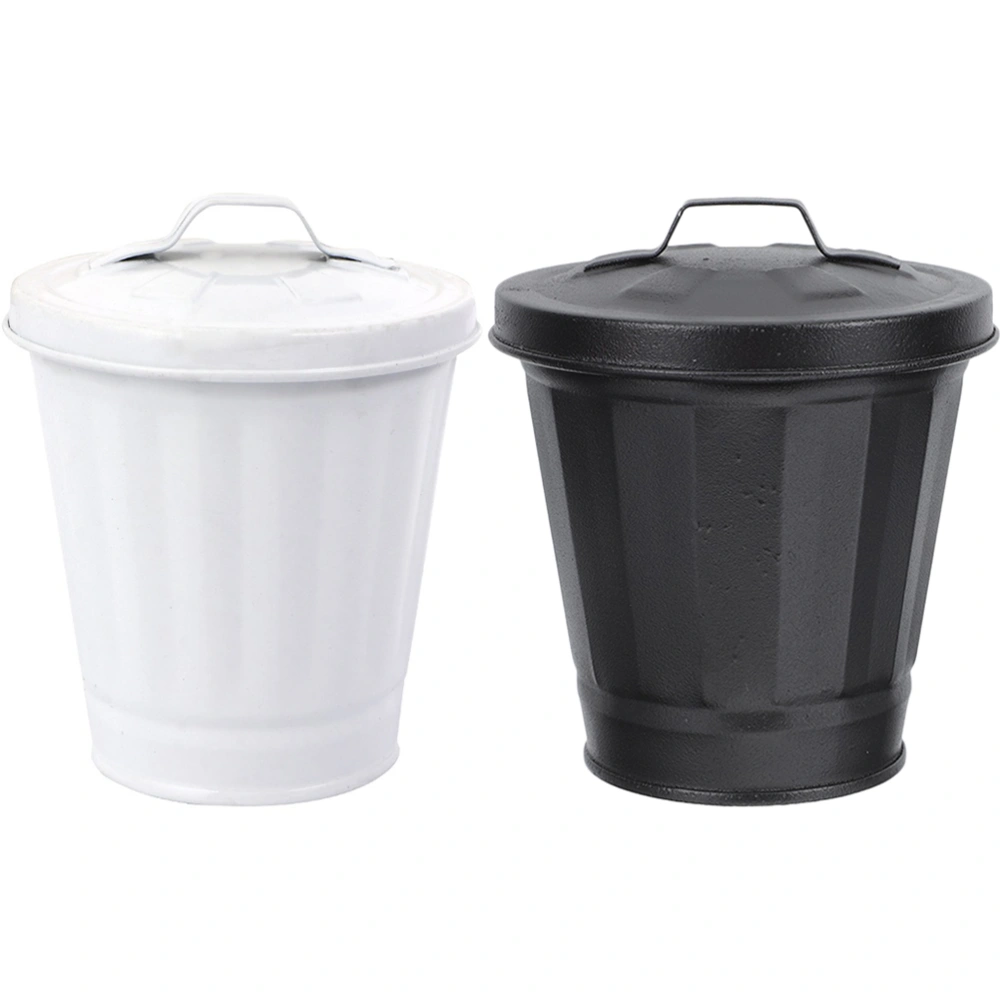 2Pcs Mini Trash Cans Iron Garbage Can Metal Desktop Wastebasket Garbage Bin Flower Pot