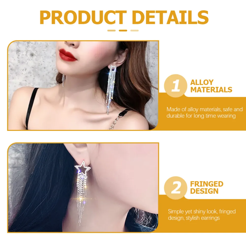 3 Pairs Women Tassel Earrings Girls Rhinestone Drop Earrings Sparkling Earrings