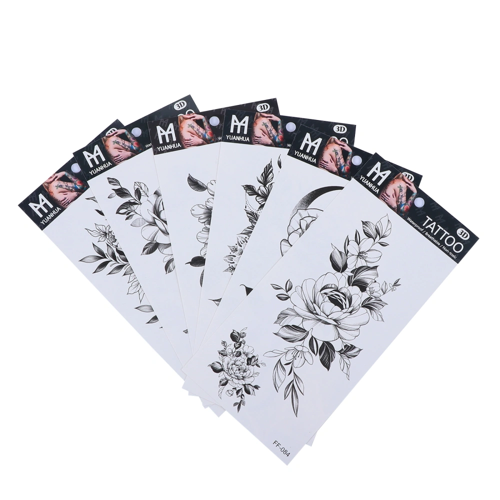 6pcs Waterproof 3D Flowers Temporary Tattoos Peony Tattoos Stickers for Women