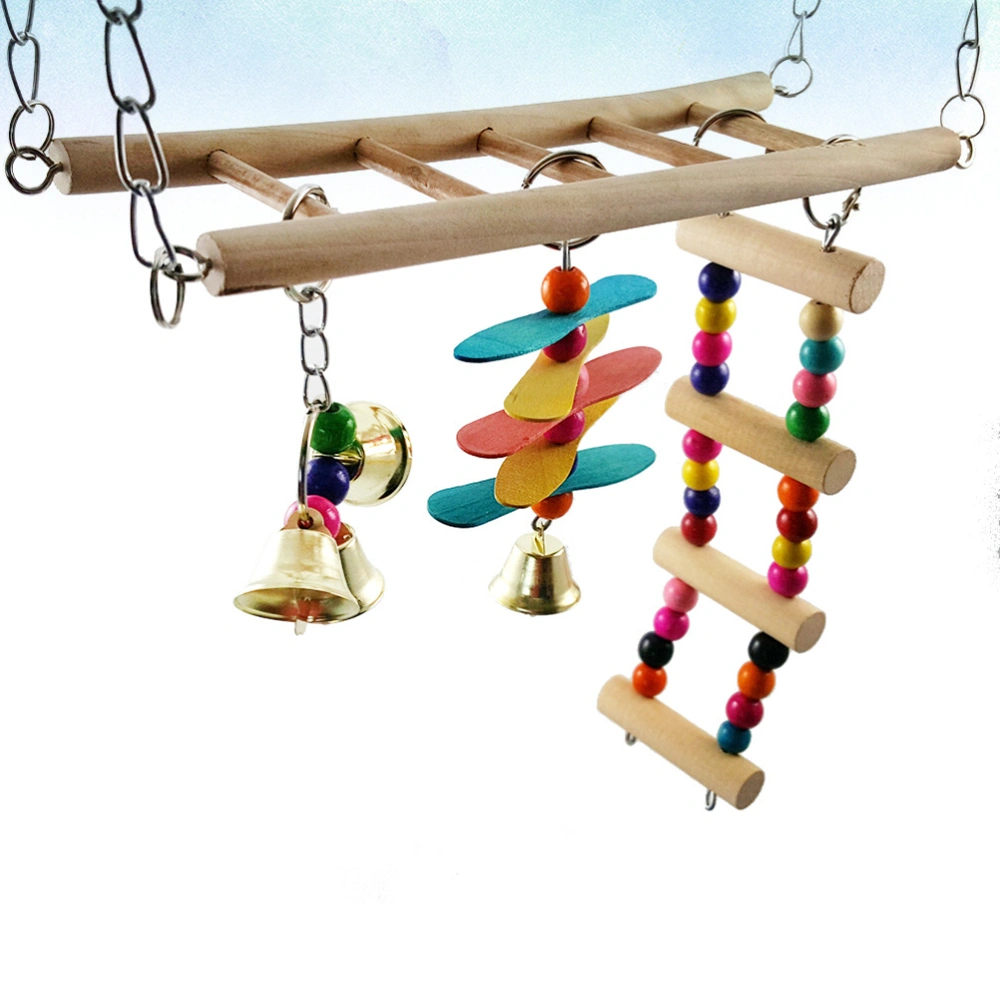 1pc Wooden Stair Swing Stand Creative Colorful Wall Decoration for Pet Parrot Bird Perching 30x23cm