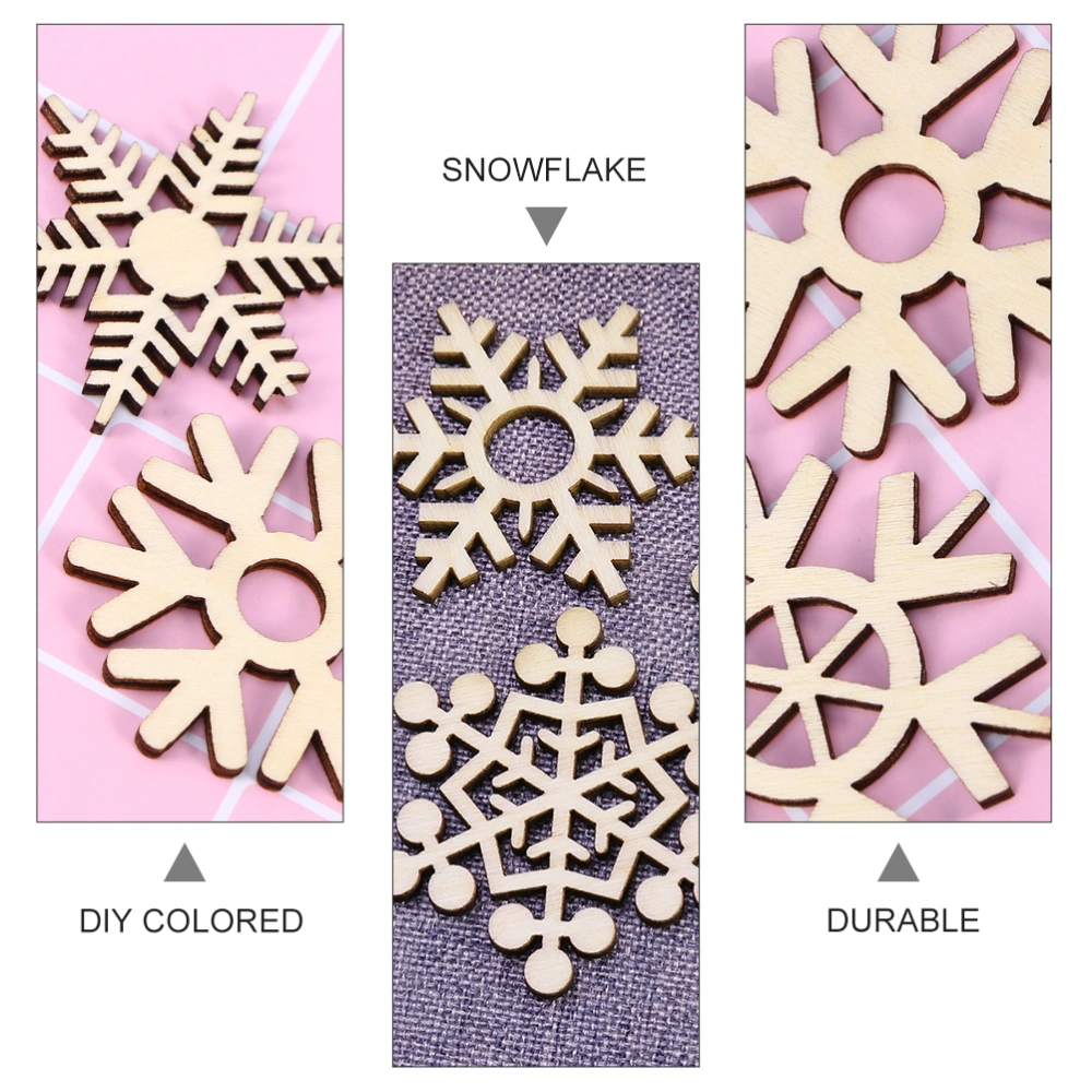 50pcs Christmas Snowflake Pendants Wooden Ornaments Xmas Tree Decors with Ropes