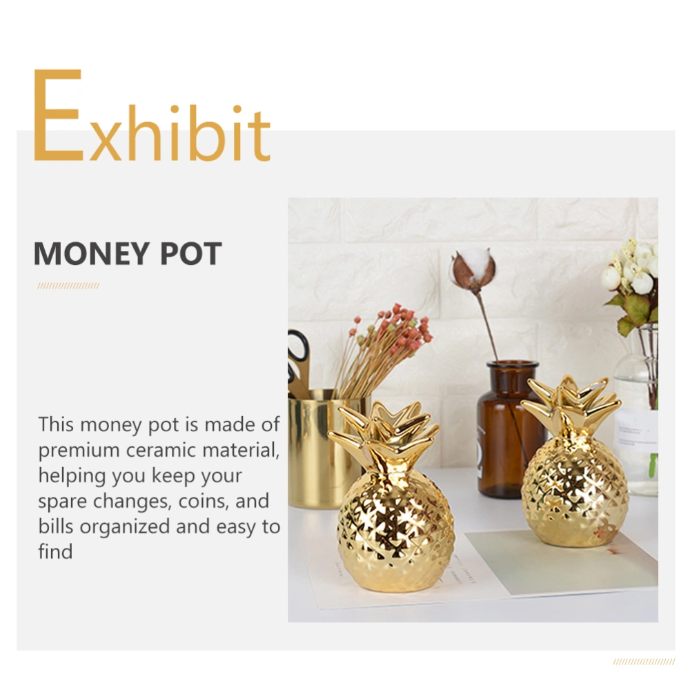 Creative Pineapple Shaped Money Bank Ceramic Piggy Bank Home Desktop Ornament