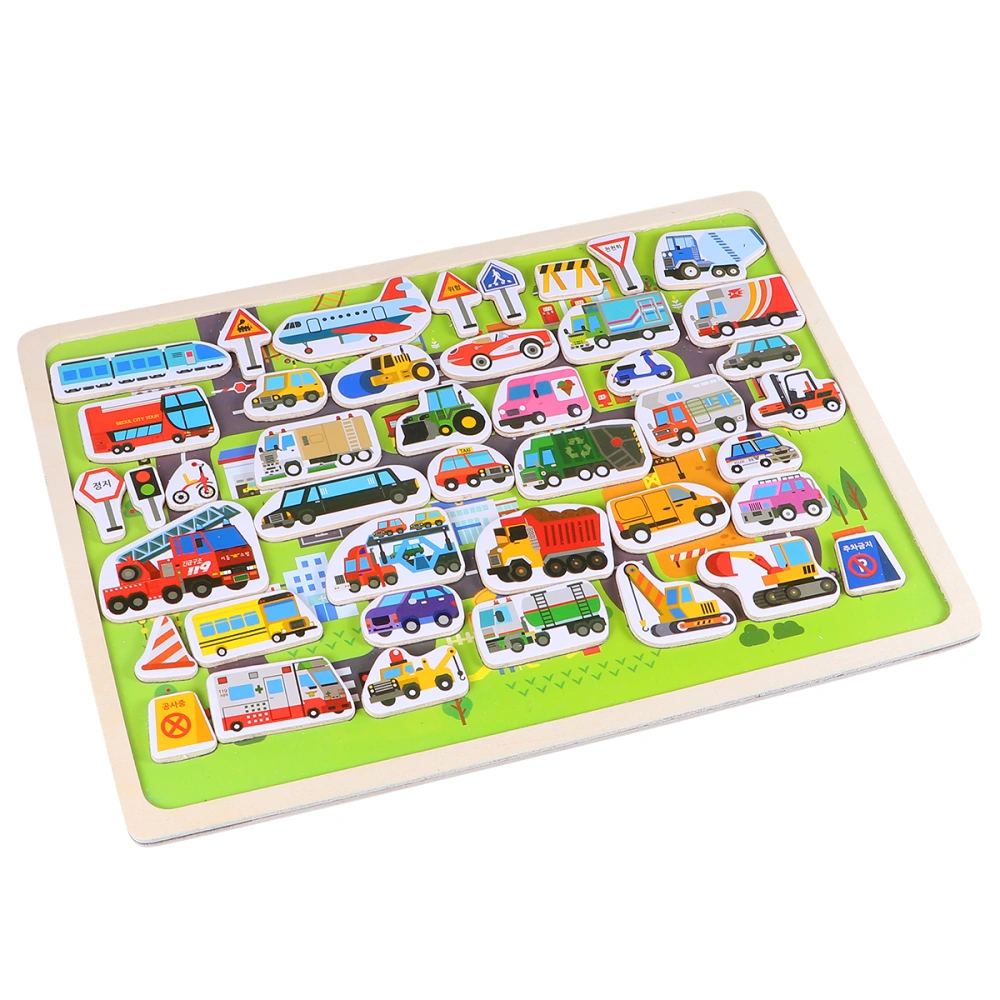 1 Set Wooden Cartoon Geometric Magnetic Creative Jigsaw Puzzles Graffiti Board Early Intelligence Educational Plaything for Kids (Traffic Pattern)