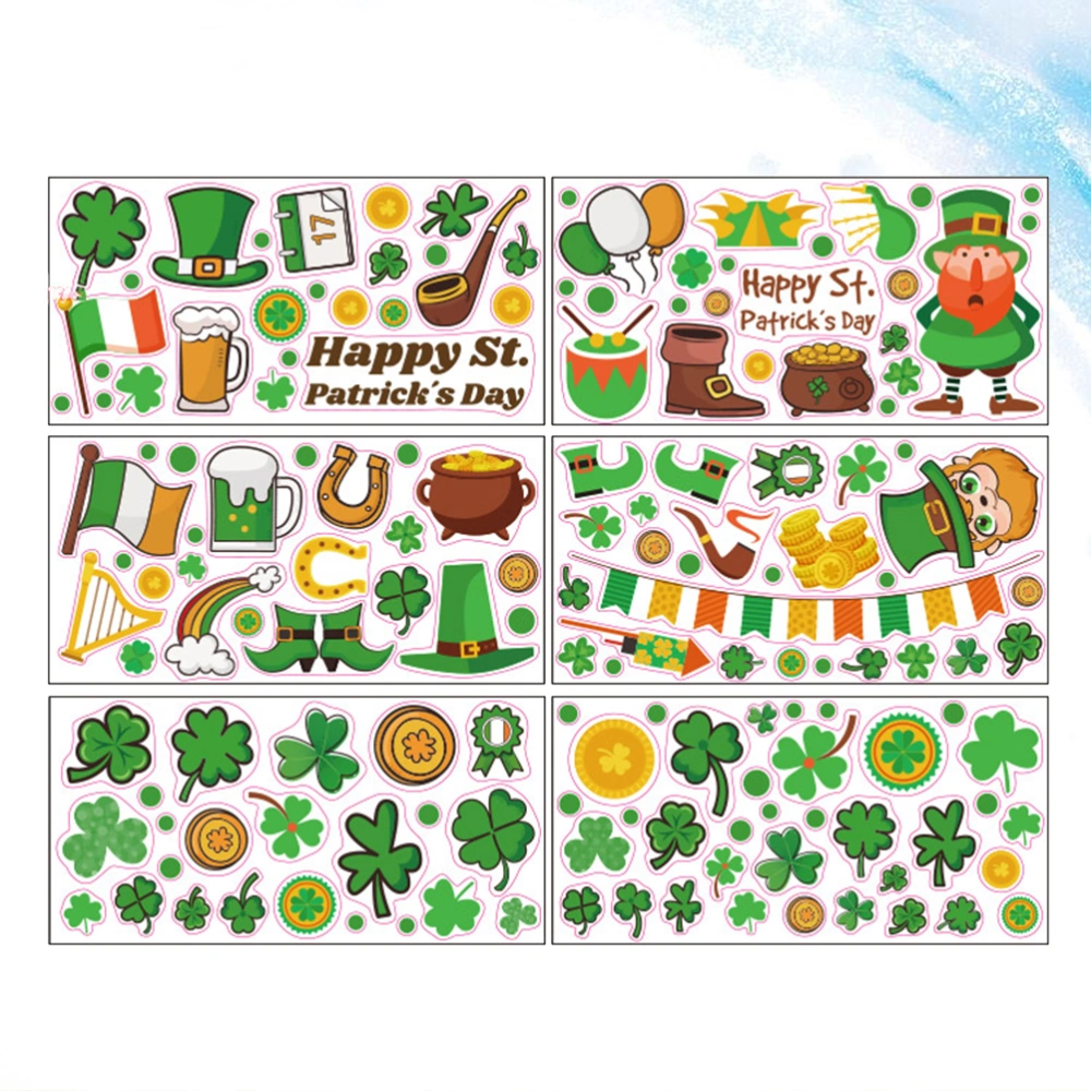 6 Sheets St Patricks Day Clover Sticker Creative Glass Sticker Self-adhesive Window Decal Festival Background Decoration Accessories for DIY Home Decorations Bedroom