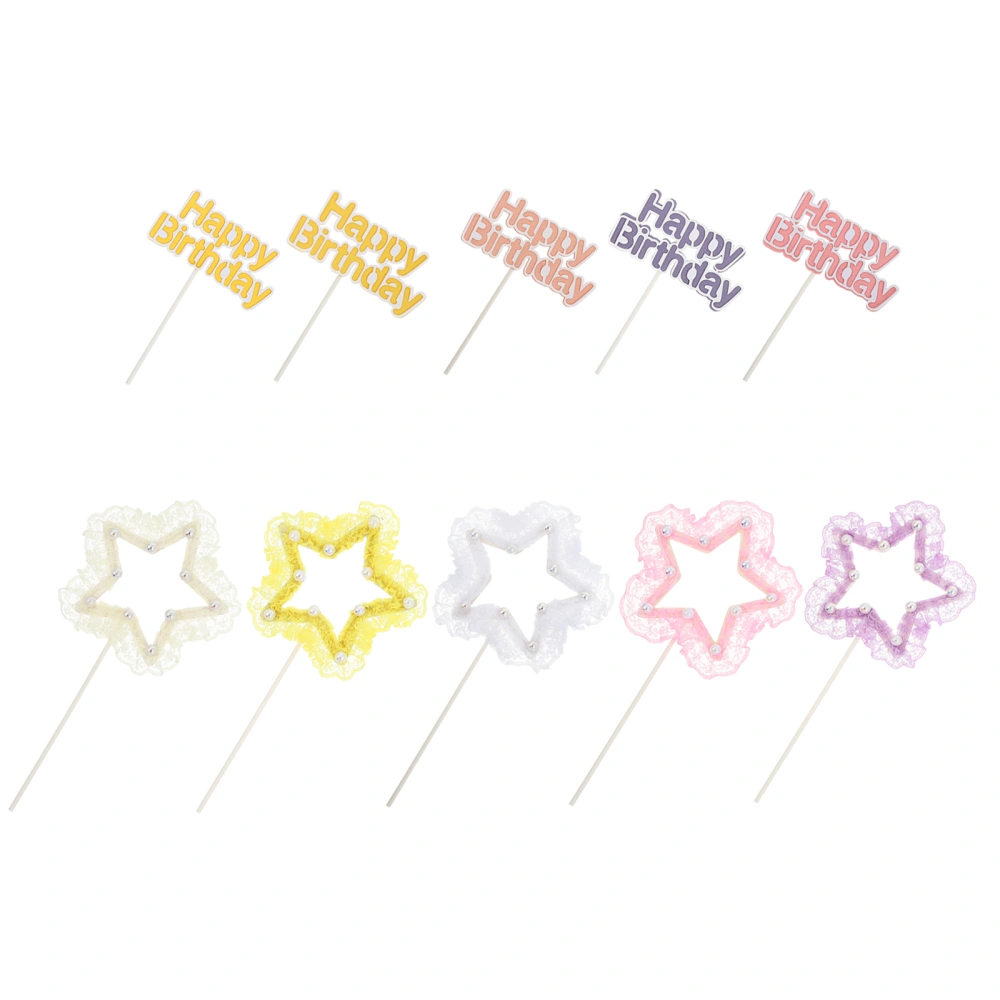 5pcs Happy Birthday Cake Toppers Cake Insert Cards Cloth Cake Decorations