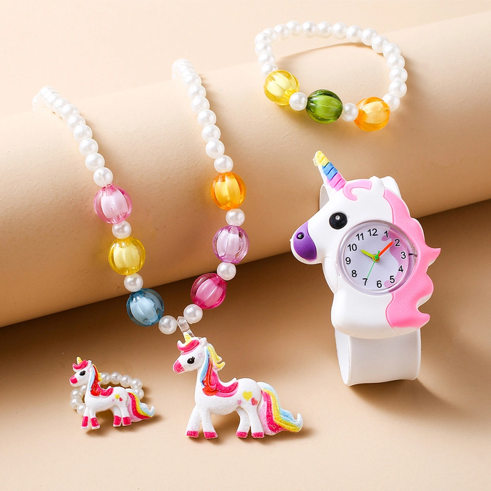 1 Set Unicorns Design Slap Watch Bracelet Necklace Girls Lovely Wristwatch
