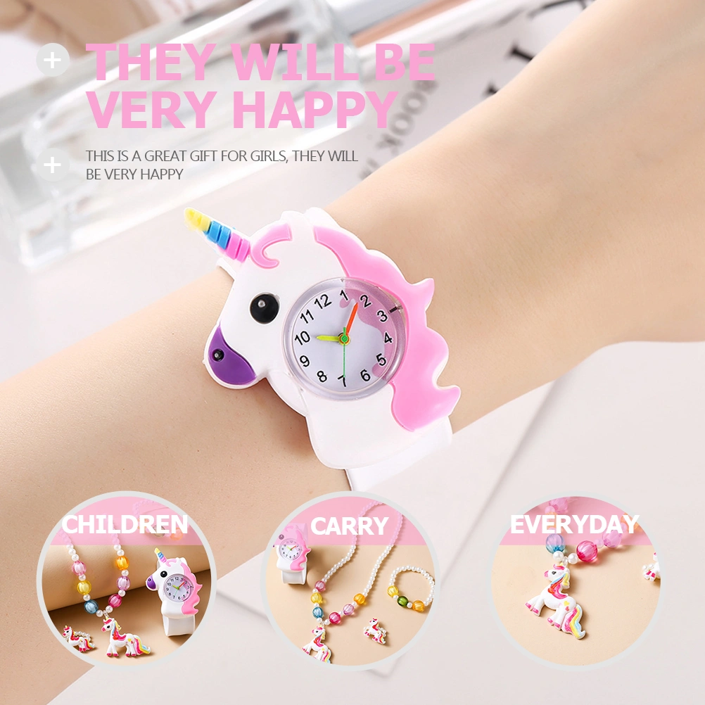 1 Set Unicorns Design Slap Watch Bracelet Necklace Girls Lovely Wristwatch