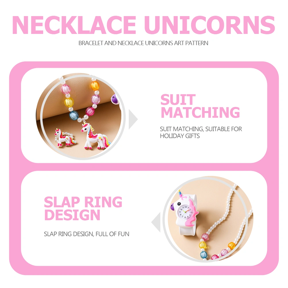 1 Set Unicorns Design Slap Watch Bracelet Necklace Girls Lovely Wristwatch