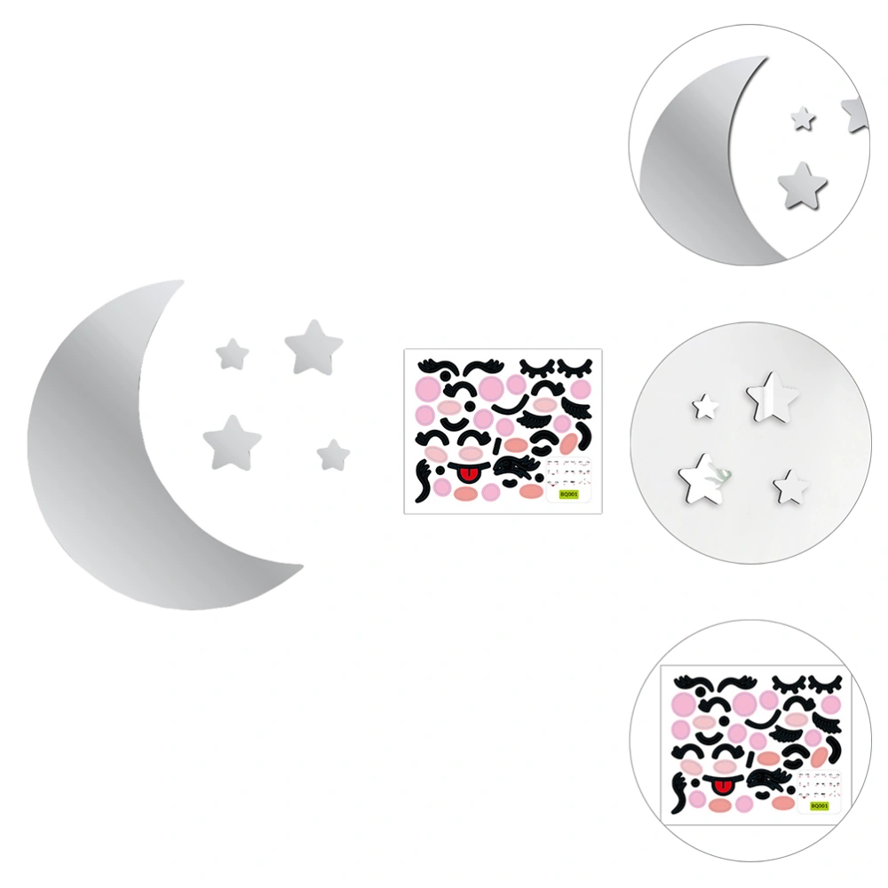 1 Set Lovely Moon Star Acrylic Mirror Sticker Wall Art Decoration Ornament