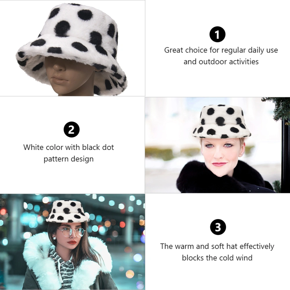 1Pc Plush Fisherman Hat Fashion Accessory Unisex Winter Warm Dot Pattern Hat