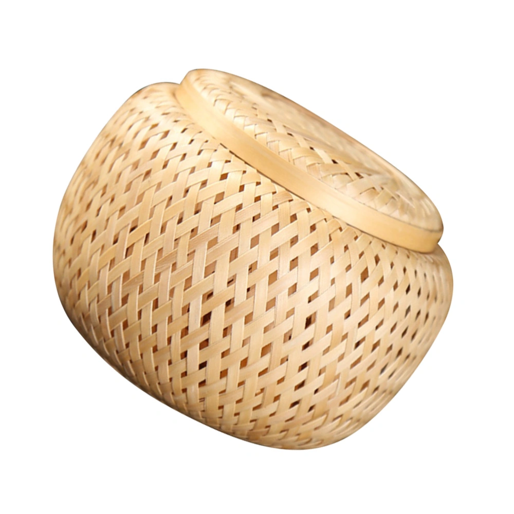 Woven Tea Basket with Lid Bamboo Tea Box Loose Tea Storage Basket Teaware Storage Jar