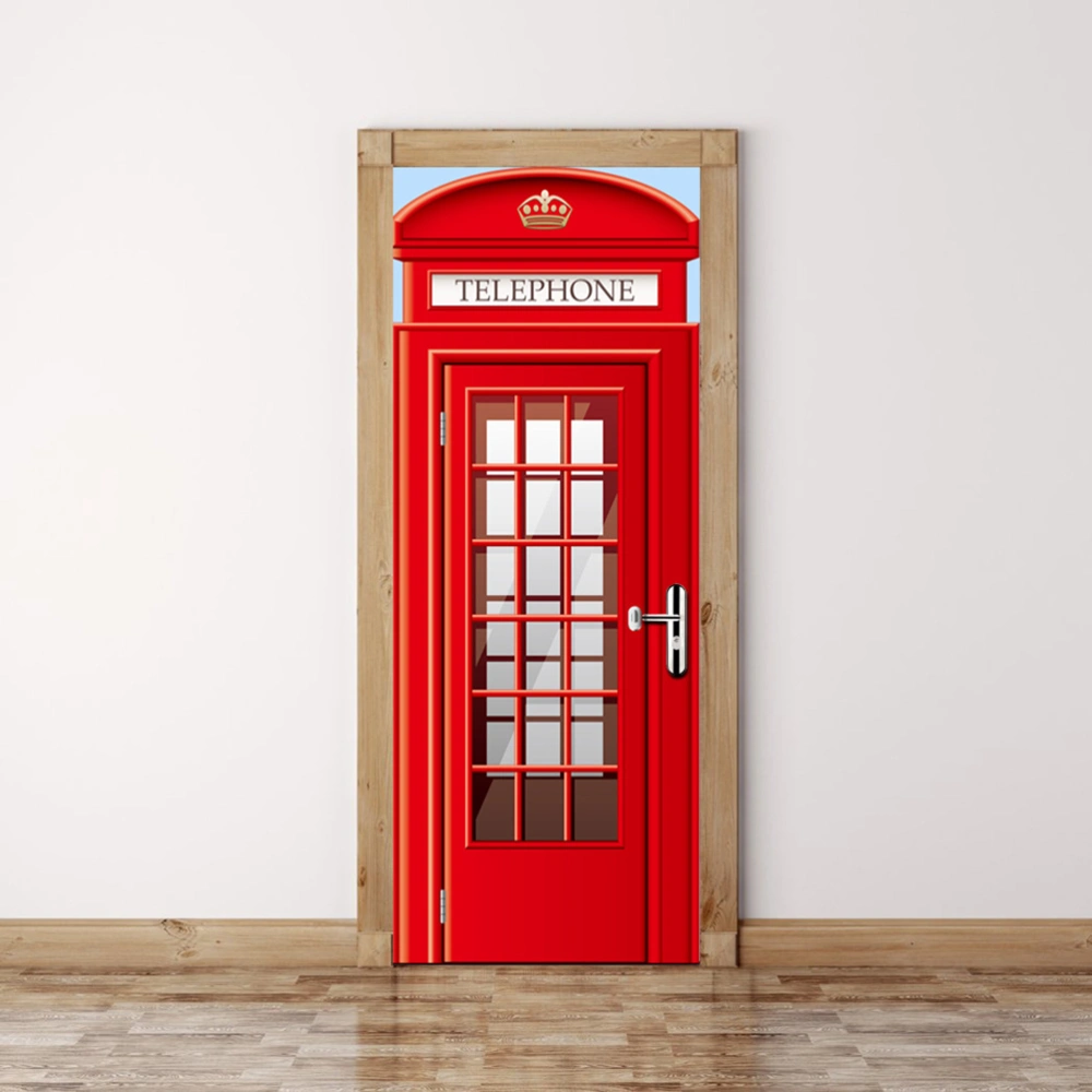 Telephone Booth 3D Door Sticker Self Adhesive Waterproof Door Wall Mural Wallpaper for Home Decoration 77x200cm