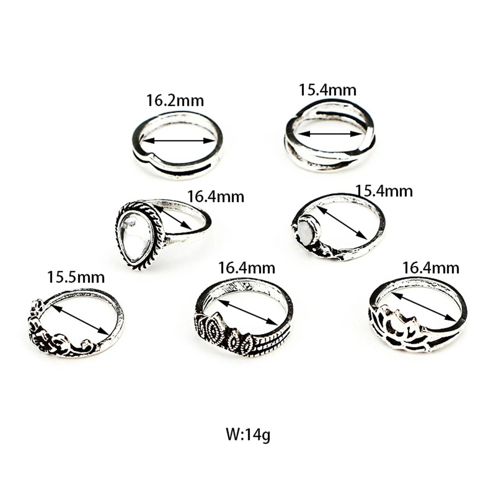 7PCS Vintage Ring Set Hollow-out Carving Ring Engagement Couple Ring Fashion Jewelry for Women and Girls (Ancient Silver)