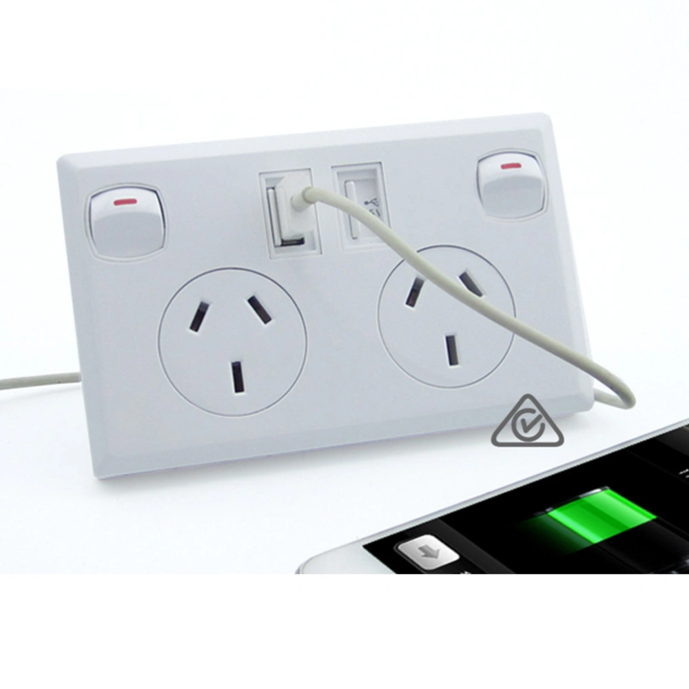 5 Pcs Multi Outlet Wall Mount Adapter Surge Protector with 2 USB Charging Ports 2 Electrical Outlet Extenders and 2 Switches with AU Outlet