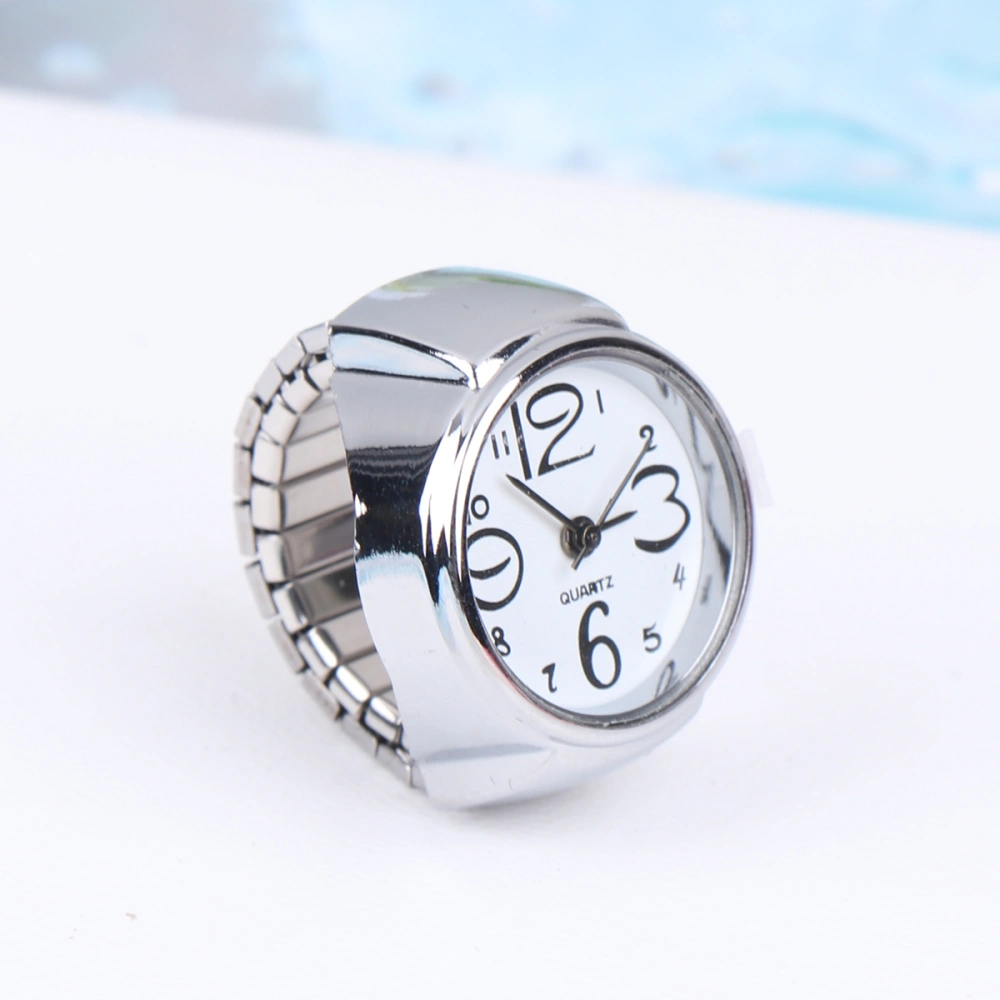 2pcs Finger Wear Quartz Watches Creative Ring Watches Mini Time Display Accessories for Women Men (White)