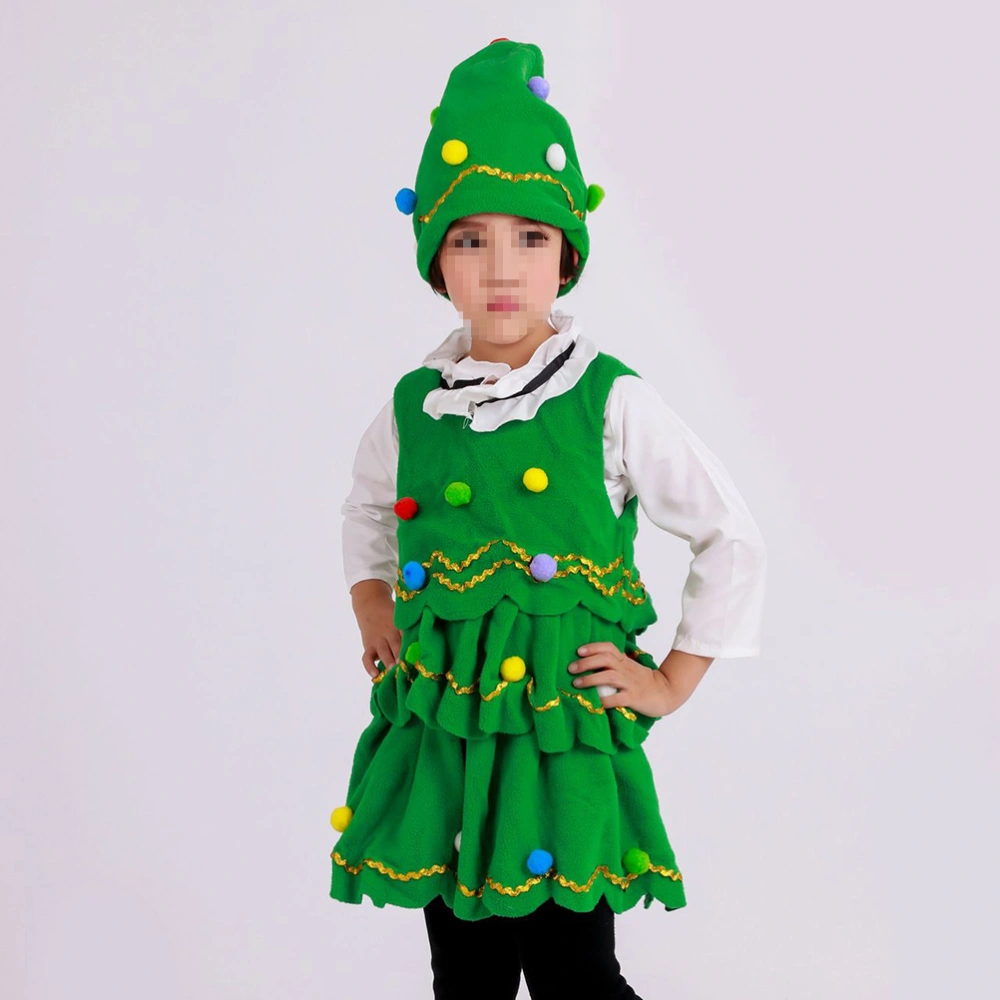 Christmas Tree Hat and Dress Children's Cartoon Stage Show Costumes Children's Halloween Performance Costume for Boys and Girls Size 120CM (Green)