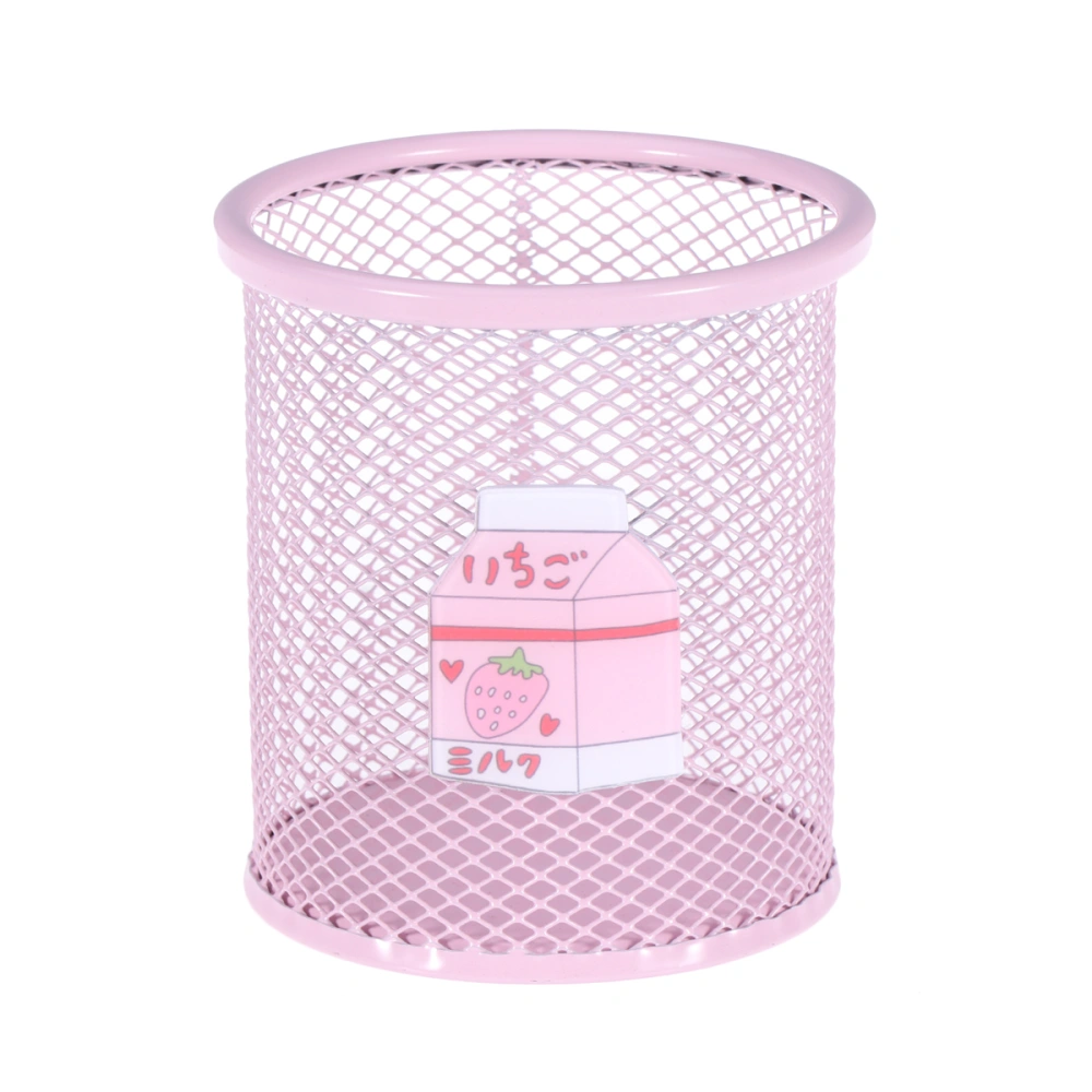 Round Desktop Trash Can Mini Desktop Wastebasket Pencil Case Flower Pot Storage Basket (Pink)