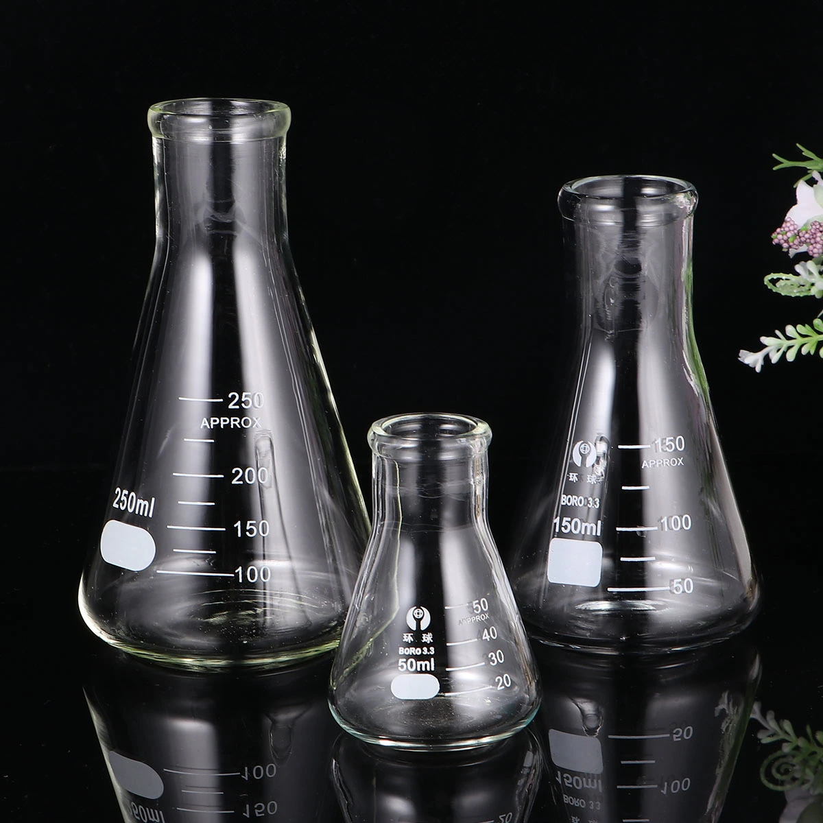 3pcs Thickened Glass Flask Conical Flask School Supply Experiment Accessory for Laboratory Students Chemistry Experiment (50ml, 150ml, 250ml)