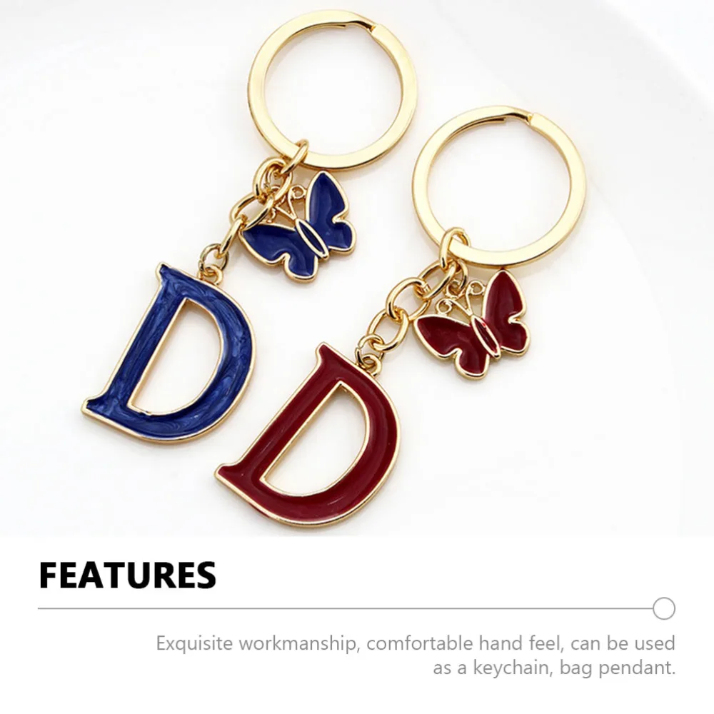 2pcs Adorable Letter D Butterfly Key Chain Key Pendant Bag Ornament for Decoration