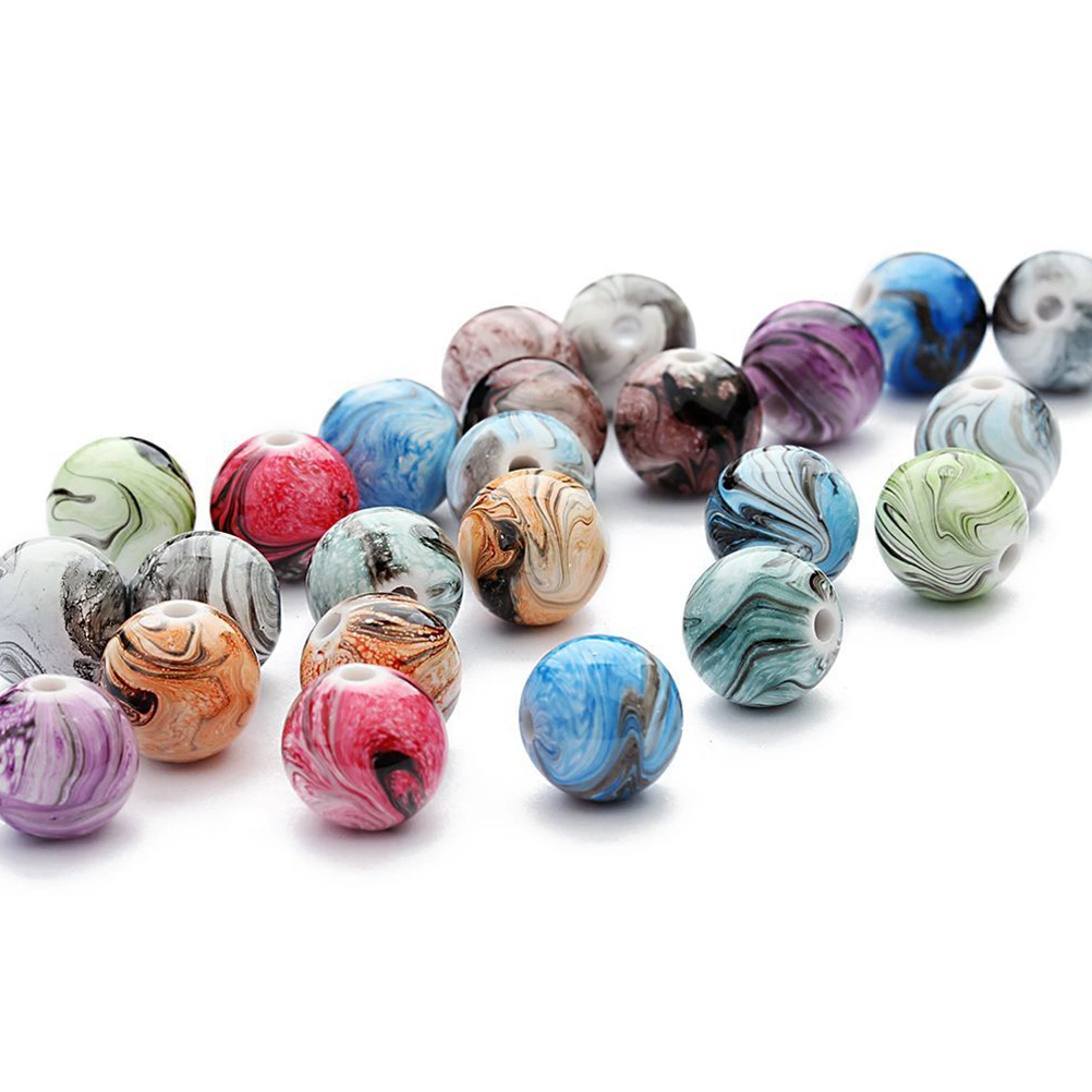 100 Pcs 8mm DIY Round Loose Resin Beads Ink Painting Colored Beads Spacer Beads Accessories for Costume Jewelry Making (Mixed Color)