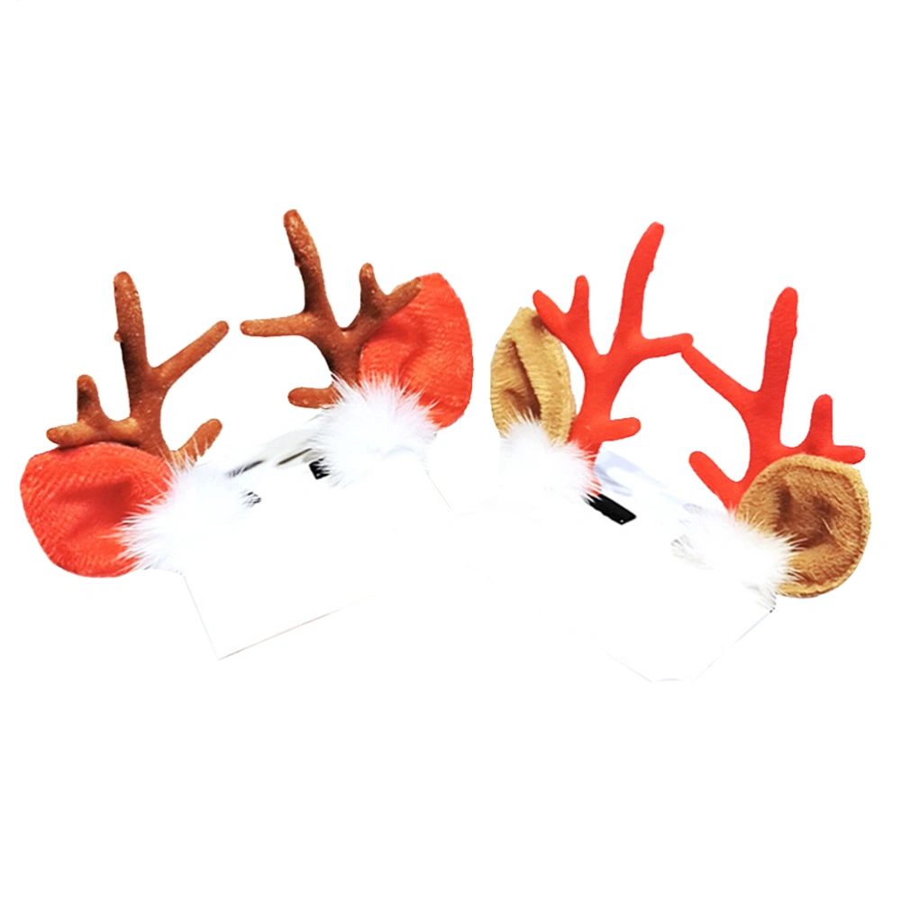 2 Pairs Christmas Antlers Hairpins Plush Hair Clips Hair Accessories for Kids Adults (Coffee+Red)