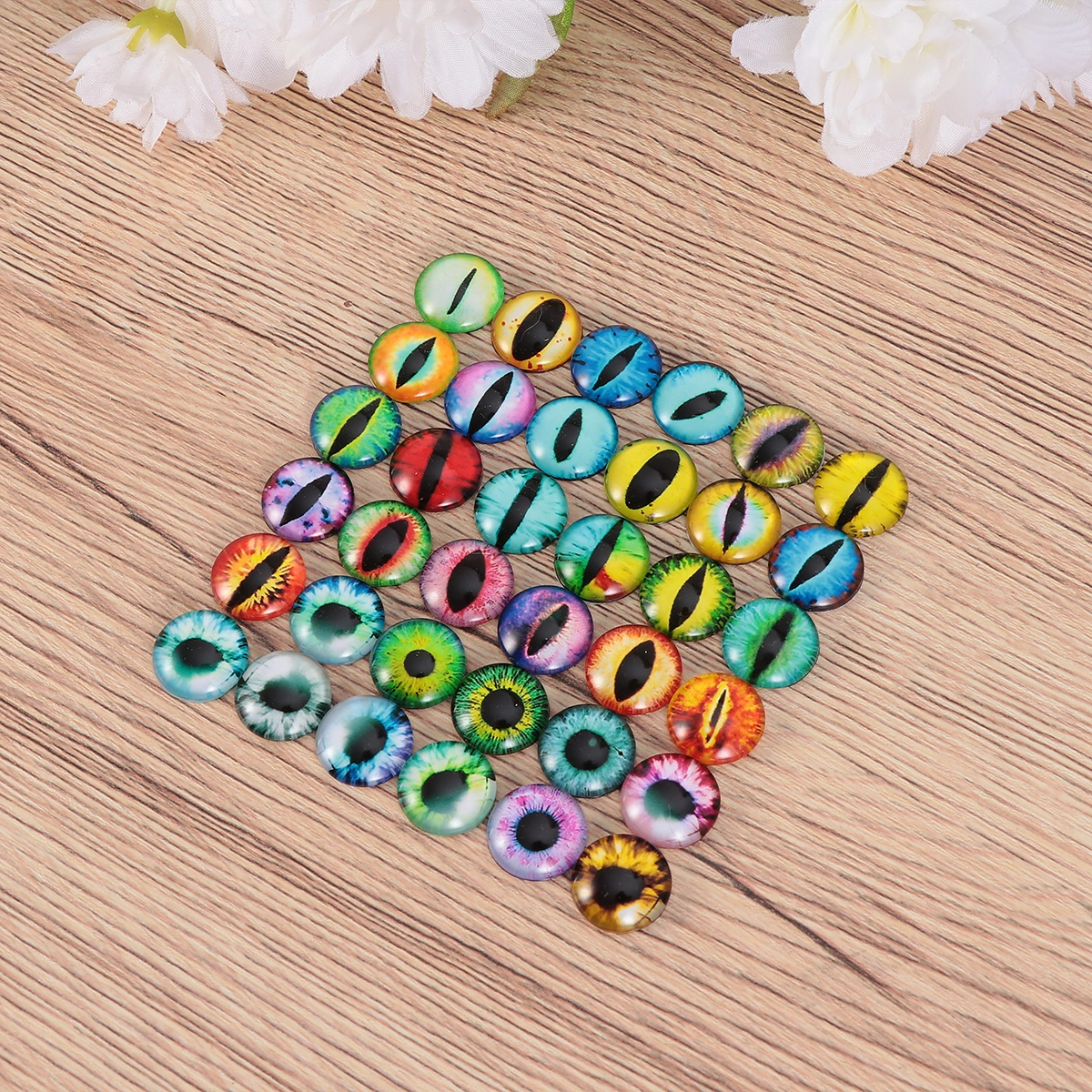 50Pcs 12mm Round Glass Animal Eye Time  Glass Sticker DIY Jewelry Charms Accessories (Random Color)