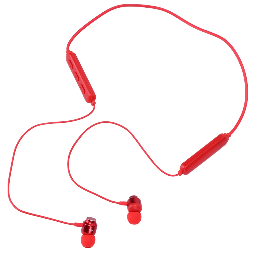 1 Pc 5.0 Headset Dual Handle Halter Wireless Running Magnetic Earphone Handsfree Neckband Earbud Stereo Earpiece Round Wire Hanging Neck for 10 Hours Standby (Red)