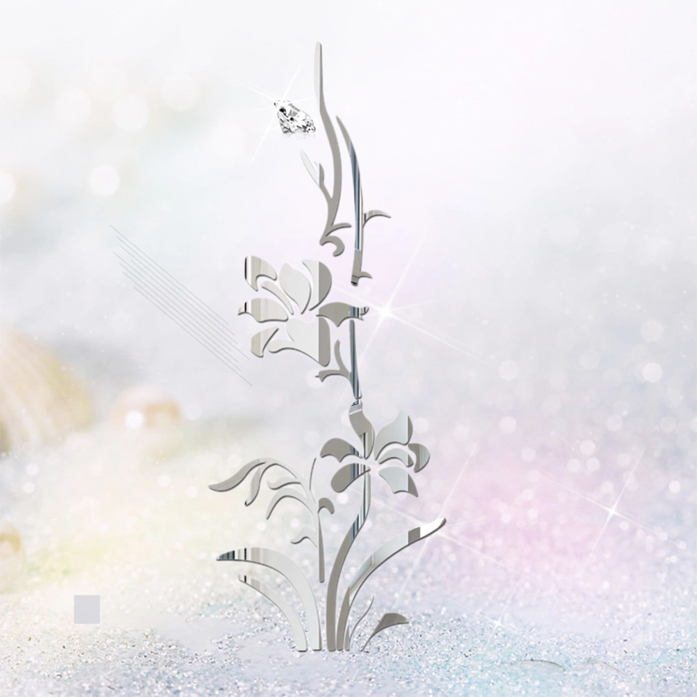 Flower Mirror Wall Sticker Acrylic 3D Crystal Mirror Wall Sticker Home Porch Background Wall Decal(Silver)