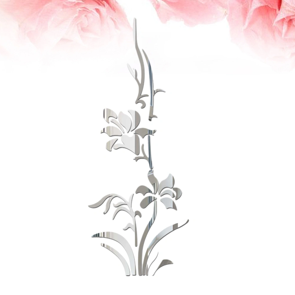 Flower Mirror Wall Sticker Acrylic 3D Crystal Mirror Wall Sticker Home Porch Background Wall Decal(Silver)