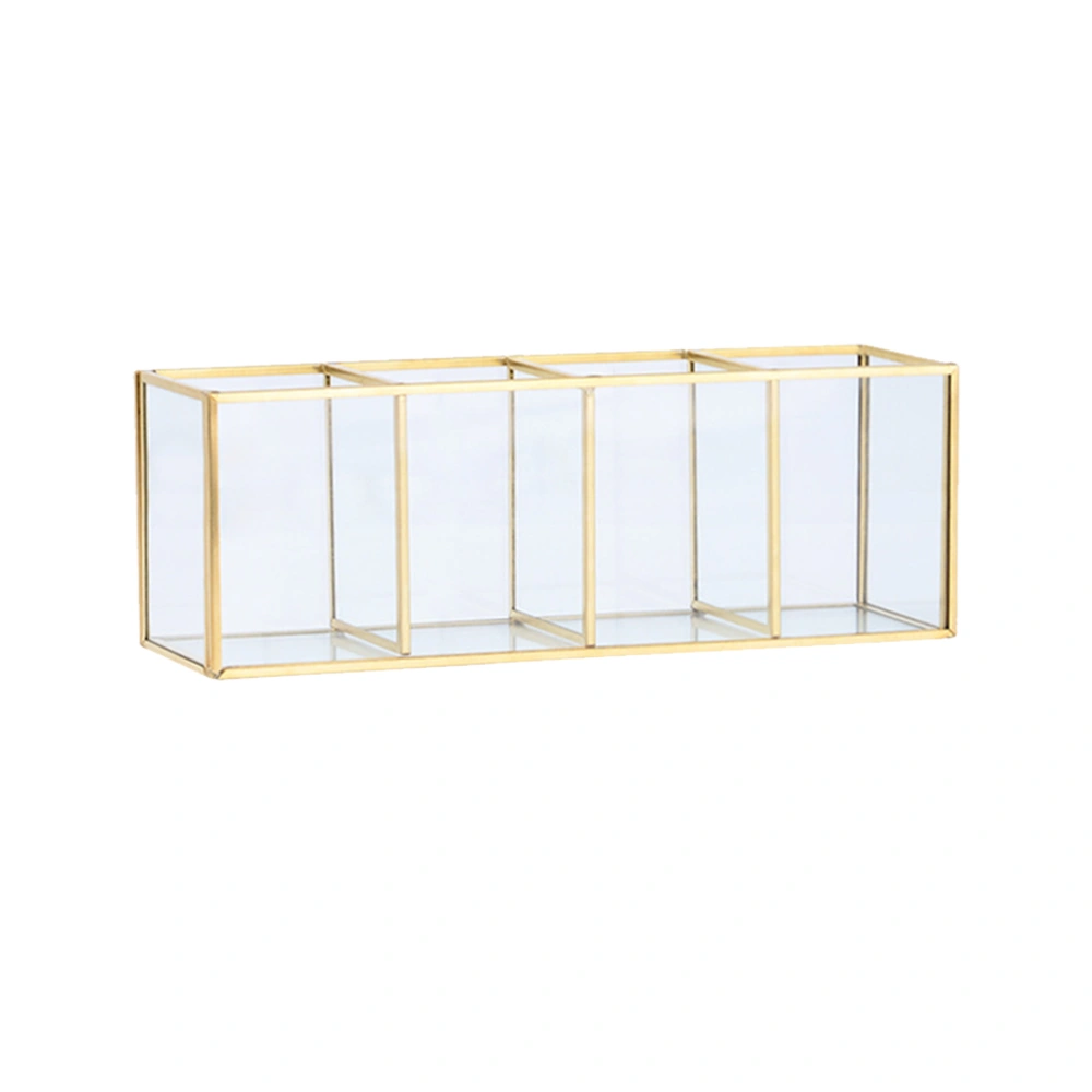 25.8x7.3cm Gold Glass Jewelry Plate Dresser Desk Organizer Cosmetics Storage Box (Four Grid)