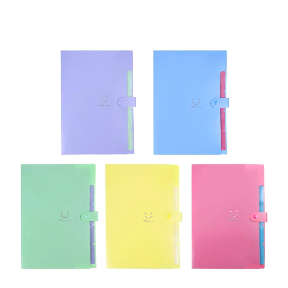 5pcs 5 Pockets Plastic Expanding File Folders Snap Closure Accordion Folder Paper Document Organizer