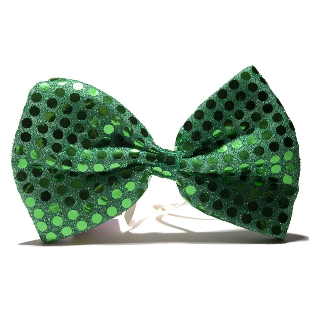 2PCS Green Tie Fashion Sequin Bowtie Adjustable Bow Tie for St. Patrick's Day Men Women