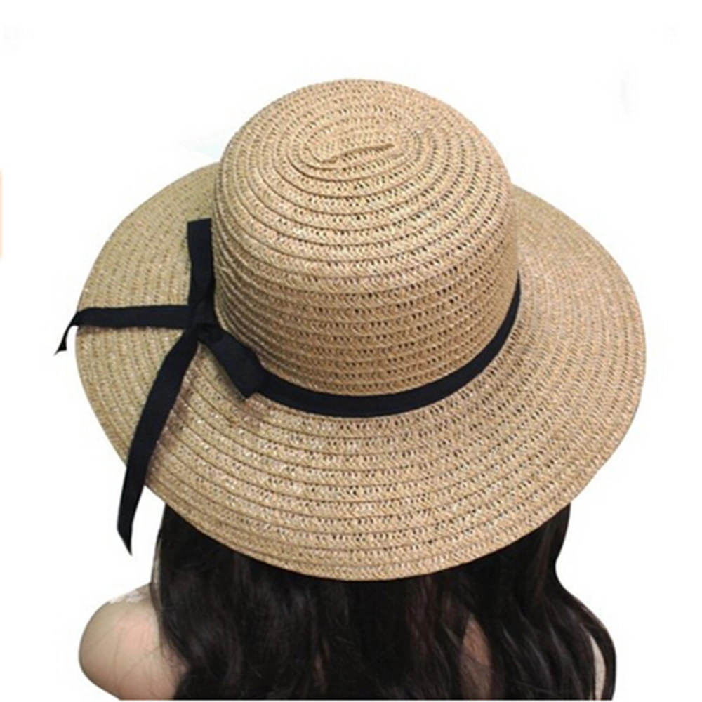 Fashion Foldable Women's Girls Sweet Bowknot Wide Brim Floppy Summer Straw Sun Hat Beach (Light Brown)