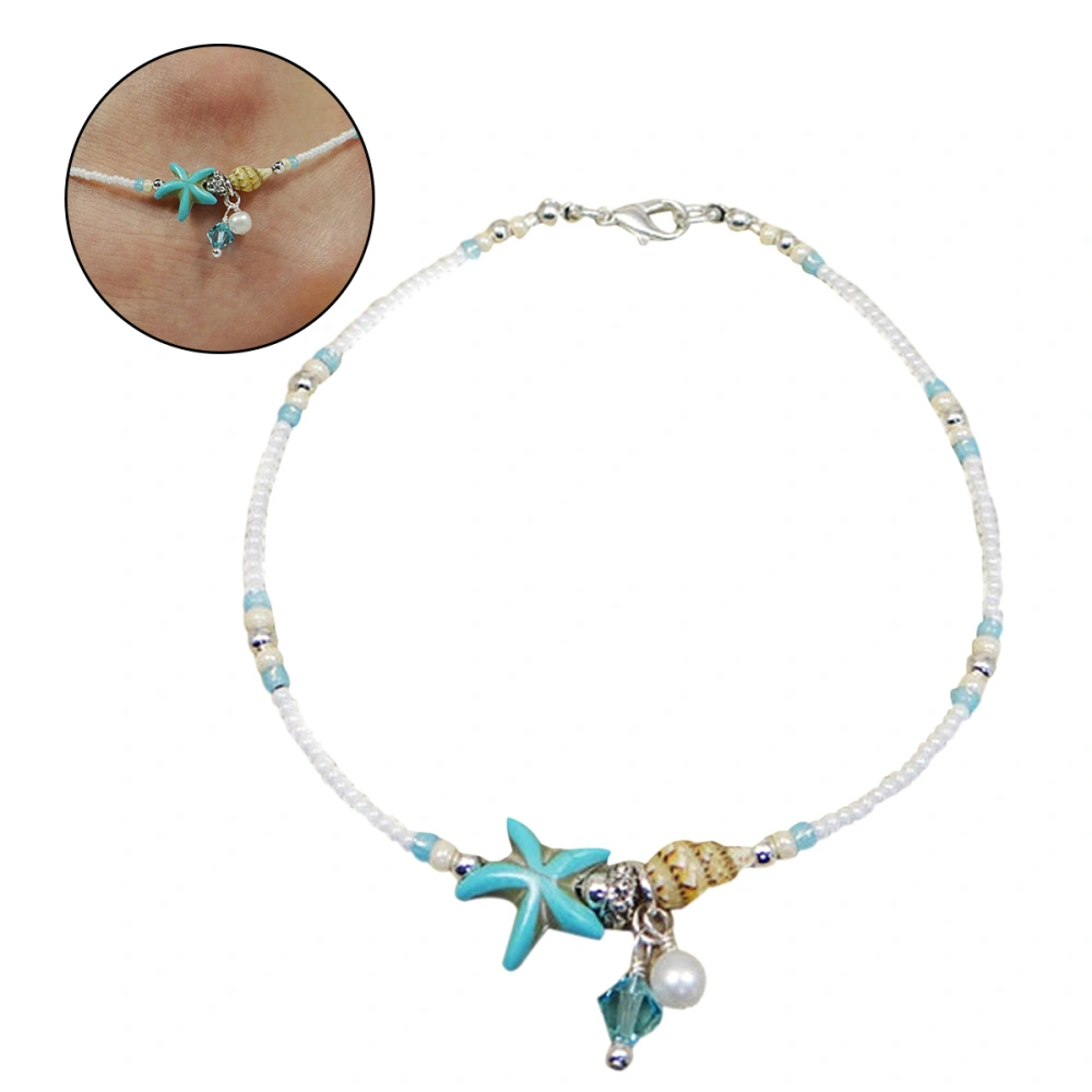 Bohemian Conch Anklet Handmade Turquoise Beads Charm Foot Chain Beach Anklet Jewelry (Silver)