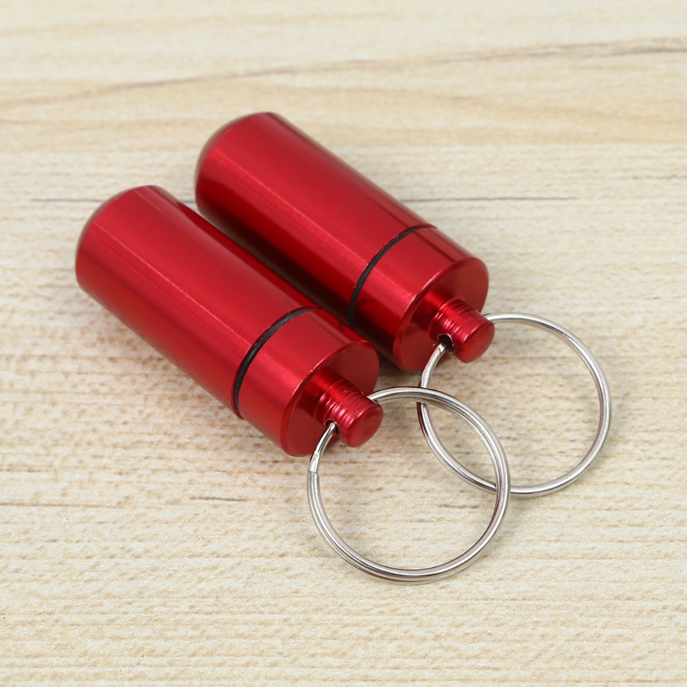 2 Pcs Aluminum Alloy Mini Pill Box Portable Keychain Pill Case Waterproof Pill Holder Container (Red)