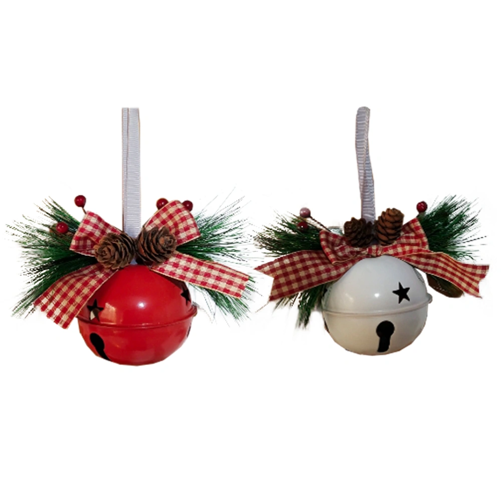 2Pcs 8cm Christmas Tree Decoration Painted Iron Bell Christmas Holiday Home Decoration(Red and White)