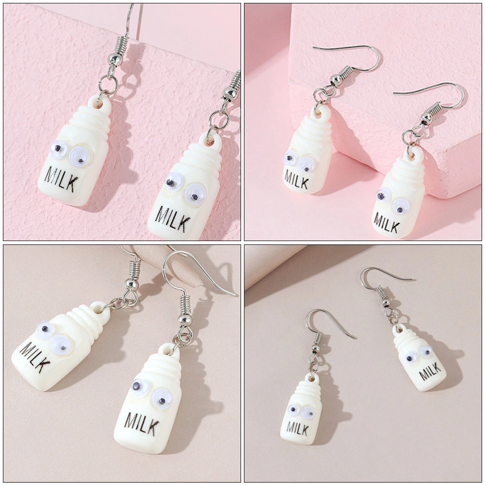 1 Pair Geometric Eardrops Milk Bottle Earrings Women Ear Accessory (White)