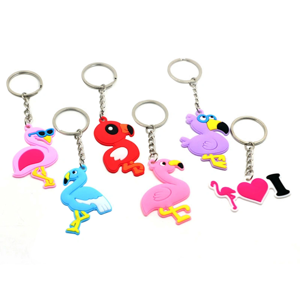 6pcs Adorable Flamingo Shaped Keychain Creative 3D PVC Keyring Fashionable Gift Hanging Ornament for Kid Birthday Party Gift