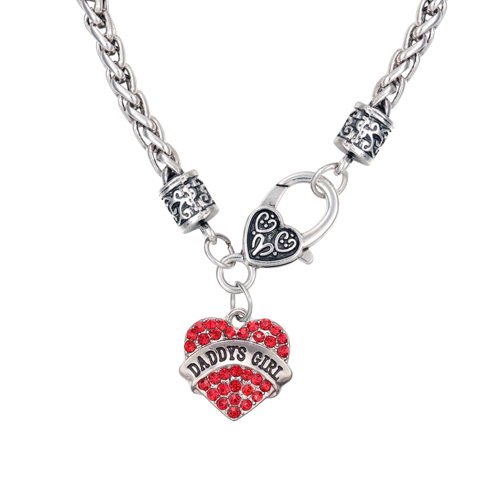 Daddy's Girl Crystal Heart Pandent Necklace Best Dad Daughter Father's Day Gifts Jewelry (Red)