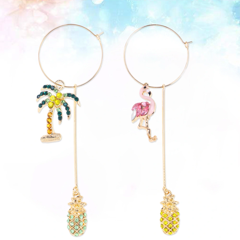 Trendy Rhinestone Flamingo Coconut Pineapple Drop Earrings For Women Boucle D'oreille (Pink)