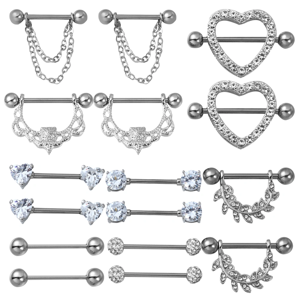 8 Pairs Rings Rhinestone Studs Barbell Body Piercing Jewelry