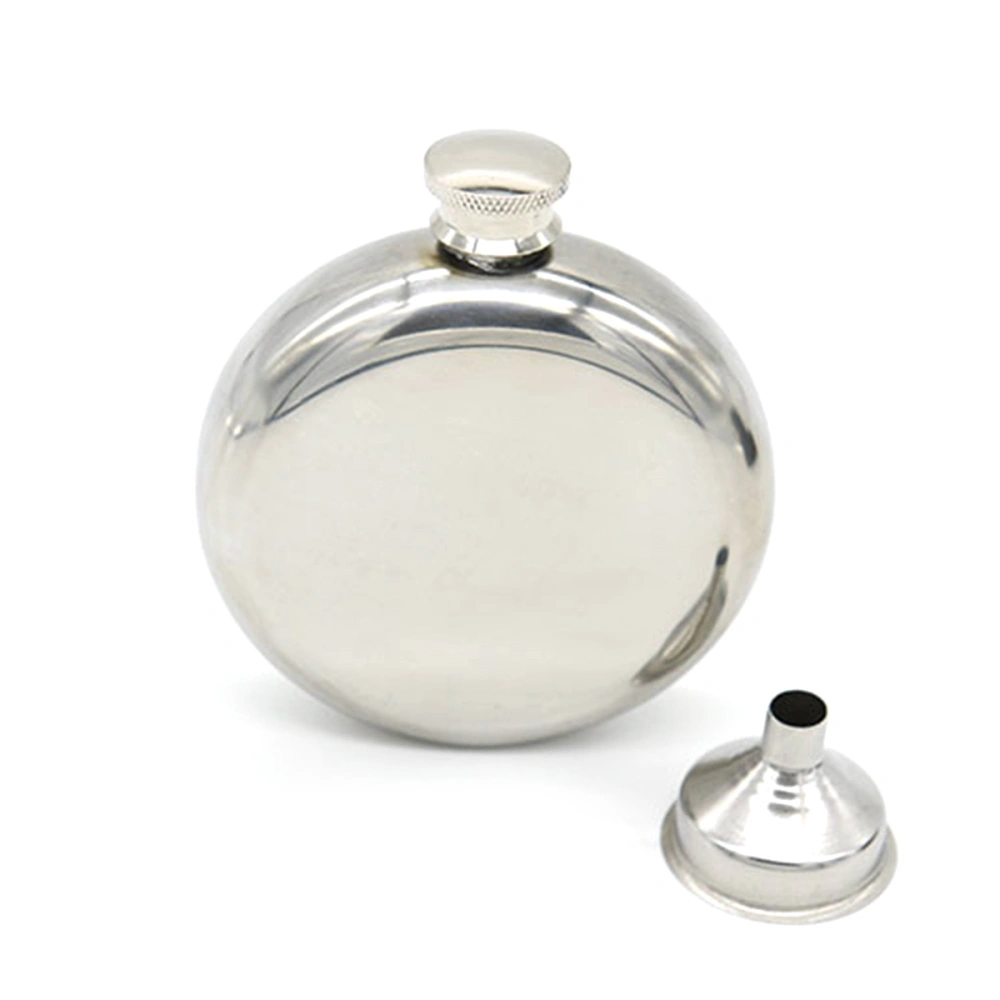 Round Wine Pot Flagon 5oz Mirror Stainless Portable Liquor Wine Hip Flask with Funnel