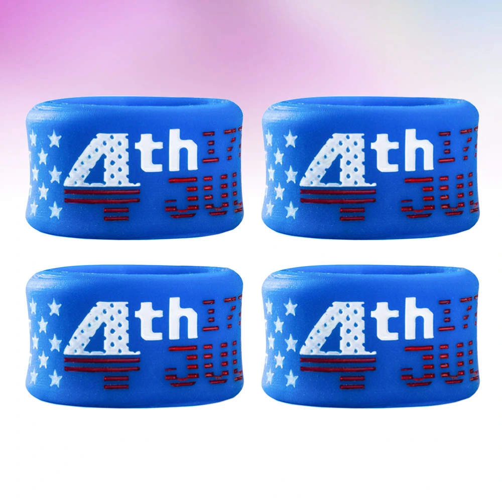 4pcs Blue American Independence Day Design Rings Silicone Finger Rings Party Decorative Jewelry Gifts - Size 7