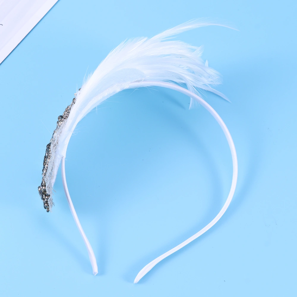 Bride Bridesmaid Children's Feather Hair Band Headdress Wedding Photo Shoot Photo Stage Show Hair Accessories (White)