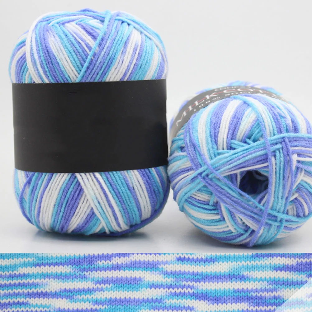 5 Rolls of Multicolor Gradient Cotton Yarn Crochet Thread Knitting Three-ply Wool Yarn (Yellow Green Pink Orange Yellow Blue Purple Blue White Colorful)